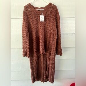 Knit Mix Miss Morandi Sweater Loose Knit Top Sweater Long Duster Brown L NWT